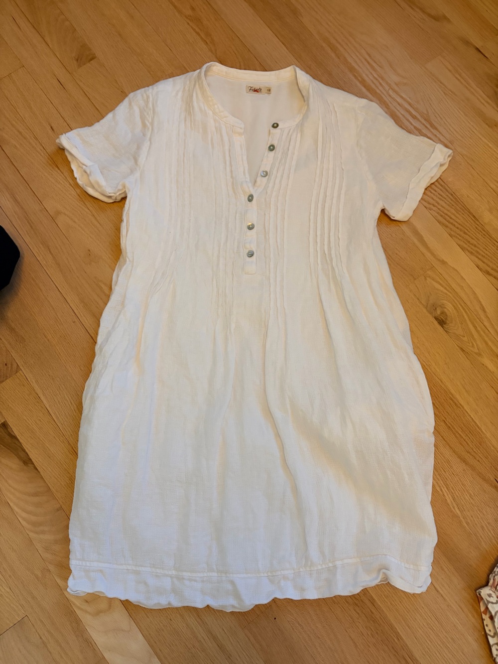 Faherty White Linen Blend Shift Dress Pockets Lined Size Small
